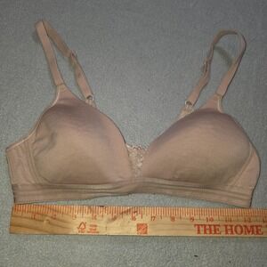 Hanes Bra Small Nude Wireless Padded Lace T-Shirt Adjustable‎ Hook Back